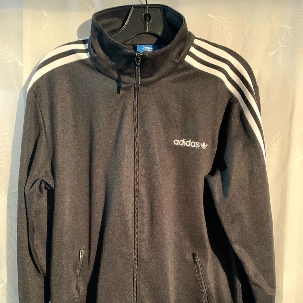 Adidas jacket hoodie no hood black white stripes